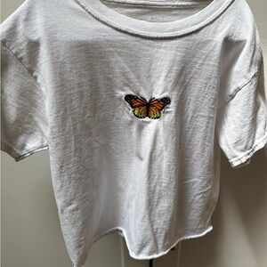 Brandy Melville White Tee with Butterfly Embroidery
